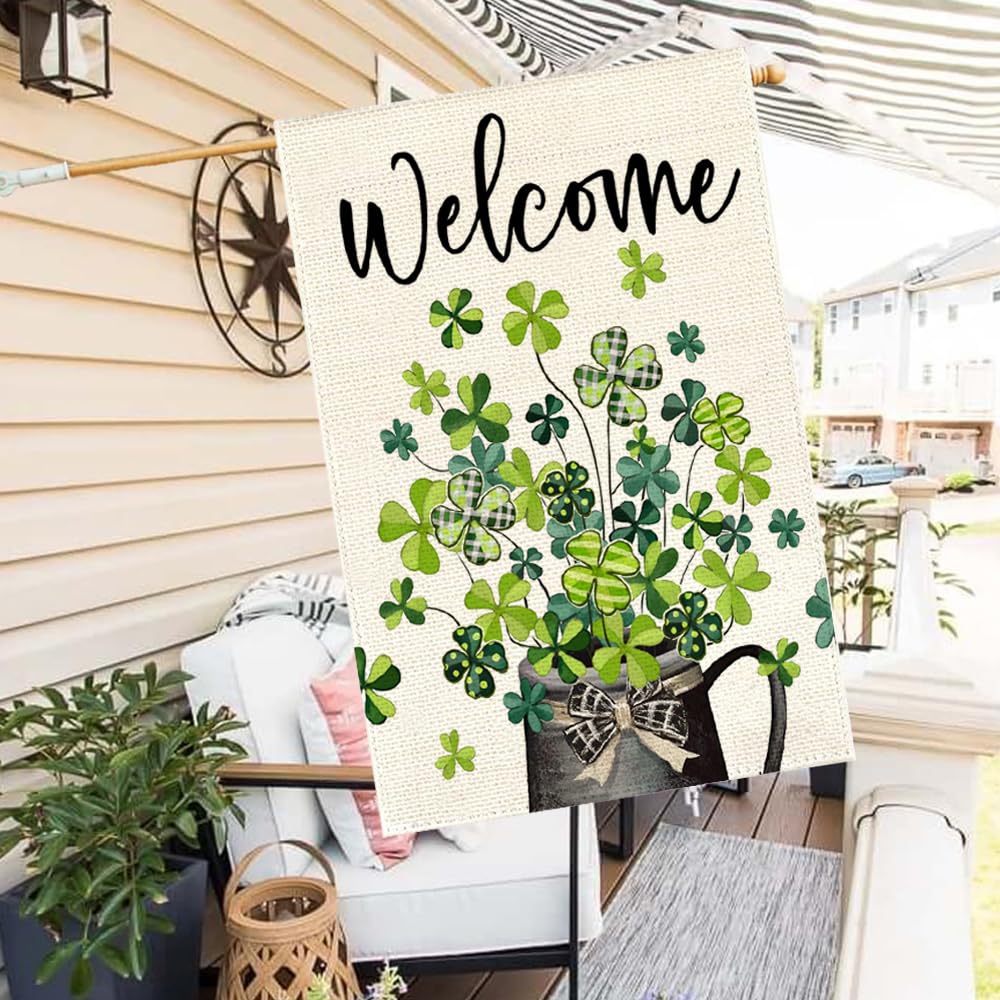 ARGOOFG double-sided shamrock flag close-up shows durable two-layer fabric.