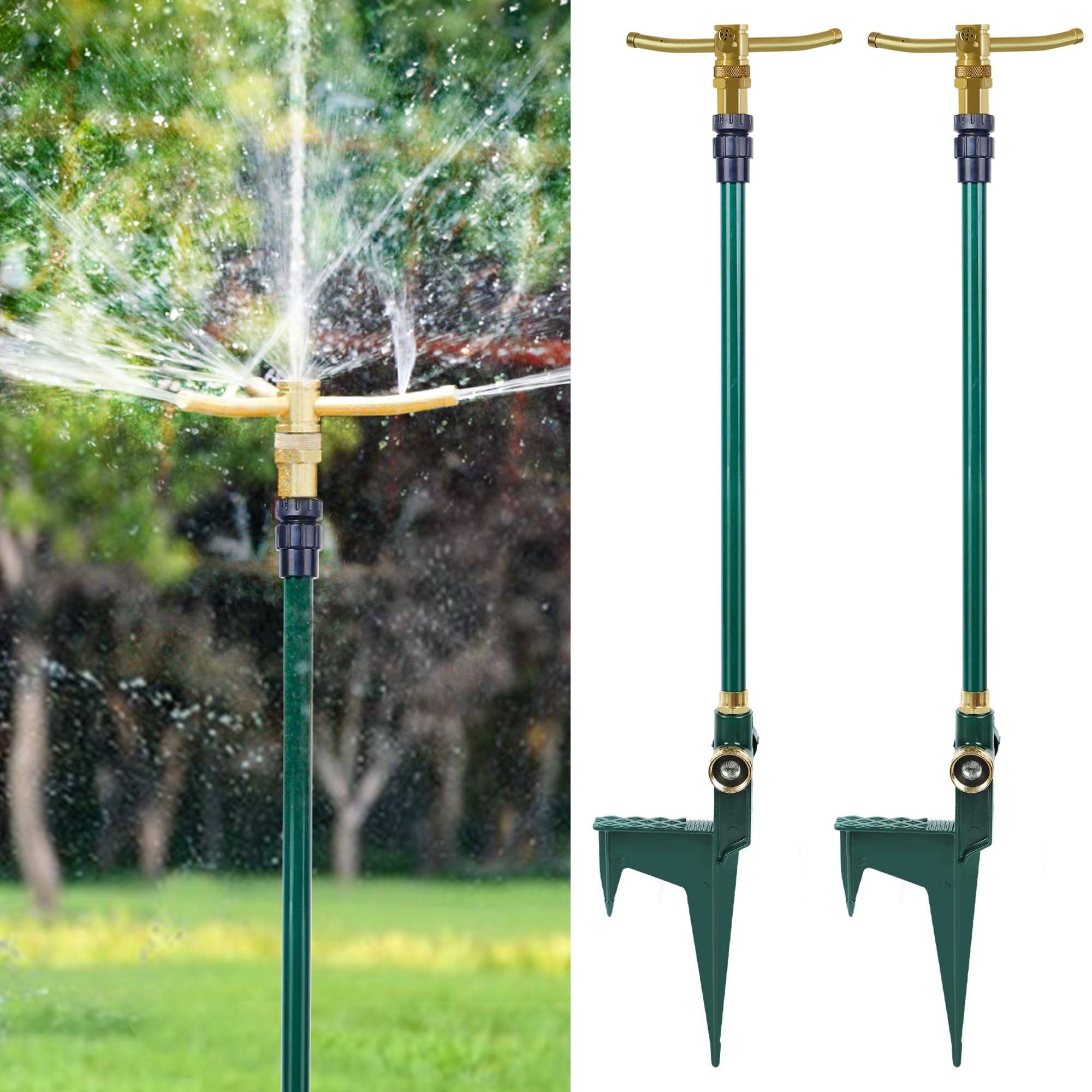 ARICOR 2-pack sprinkler assembly demonstrates rugged hardware and reliable setup.