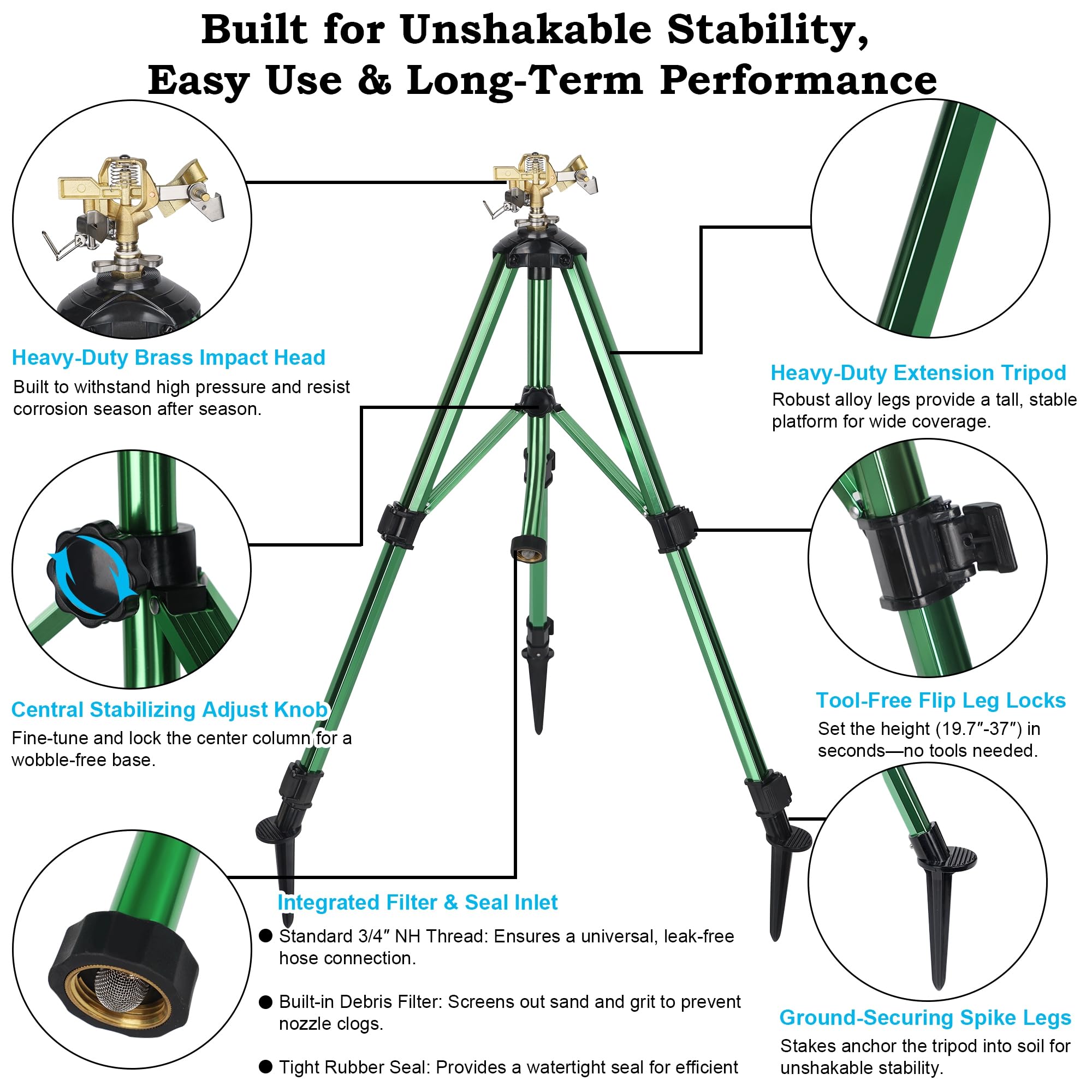 ARICOR adjustable-height stand on which sprinklers are mounted