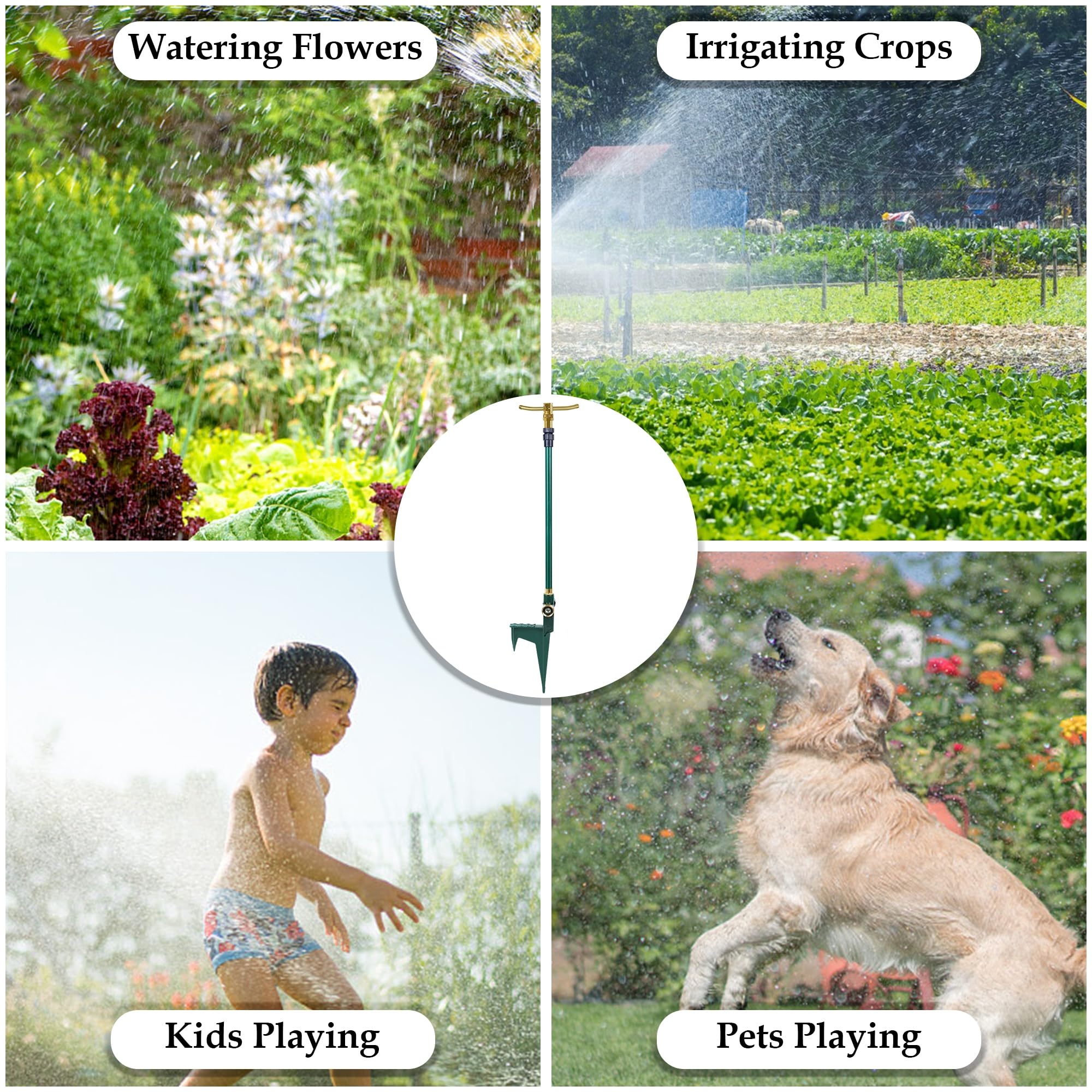 ARICOR kids and pets enjoy a safe water feature with ARICOR sprinkler.