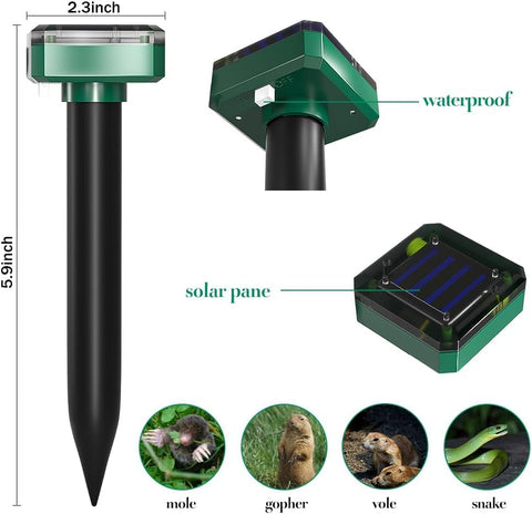 Ariie mole repellent ground stake installation shows easy, tool-free setup.