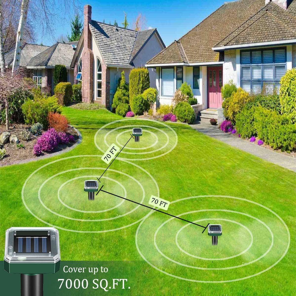 Ariie ultrasonic deterrent housing emits signals safely to protect lawns.