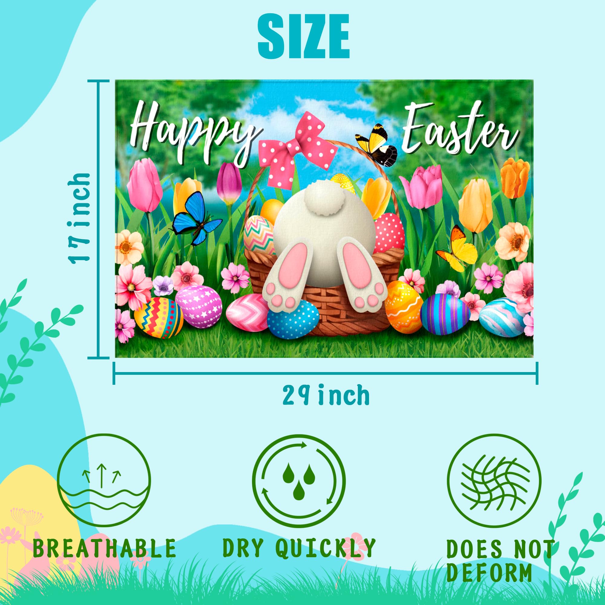 ARKUKT Easter entry rug featuring bunny design, washable and fade-resistant for indoor or outdoor use.