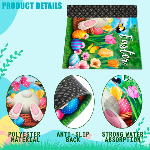 ARKUKT Bunny eggs pattern mat ready to welcome guests at entryways.