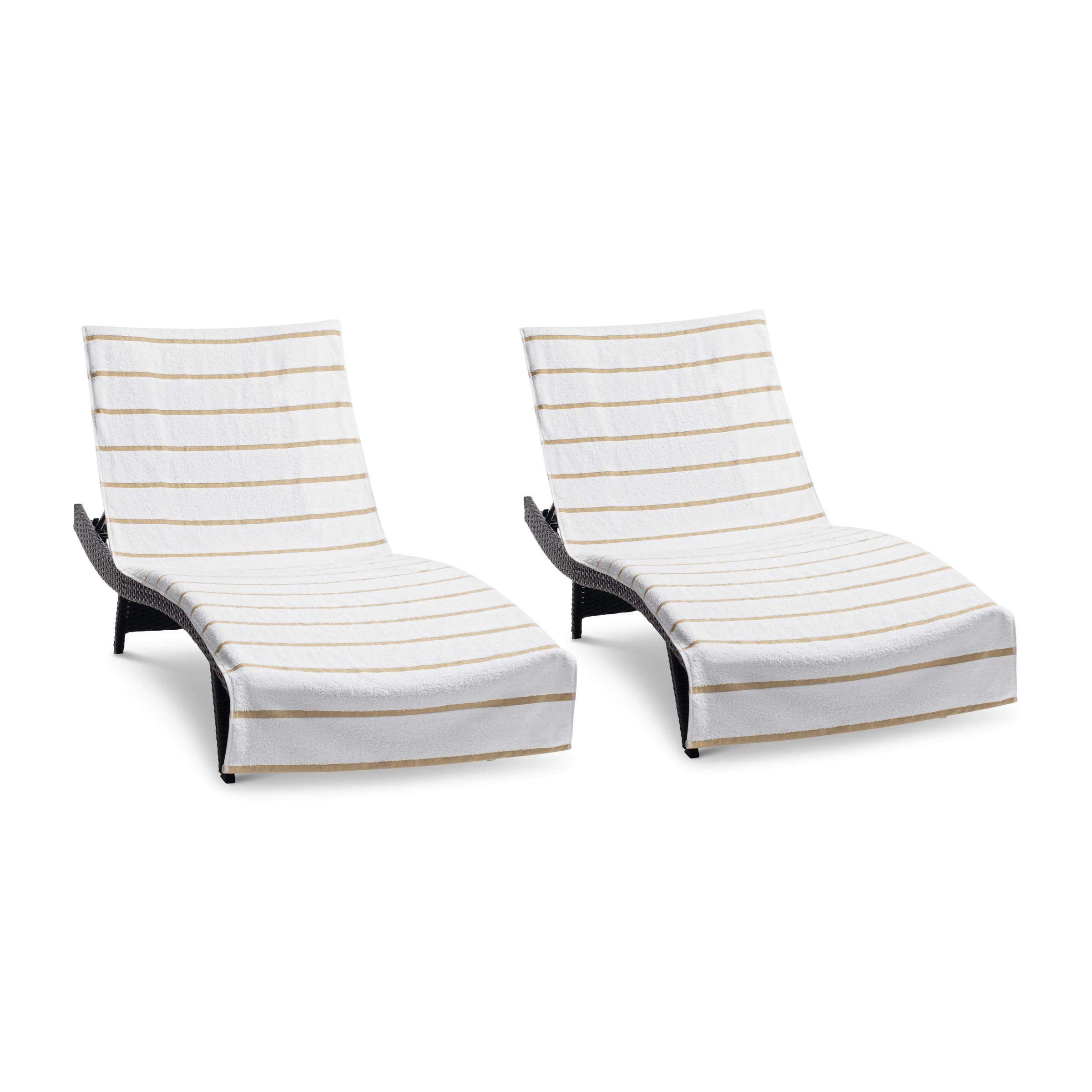Arkwright Las Rayas chaise lounge cover with pocket showing 8-inch pocket for towels.