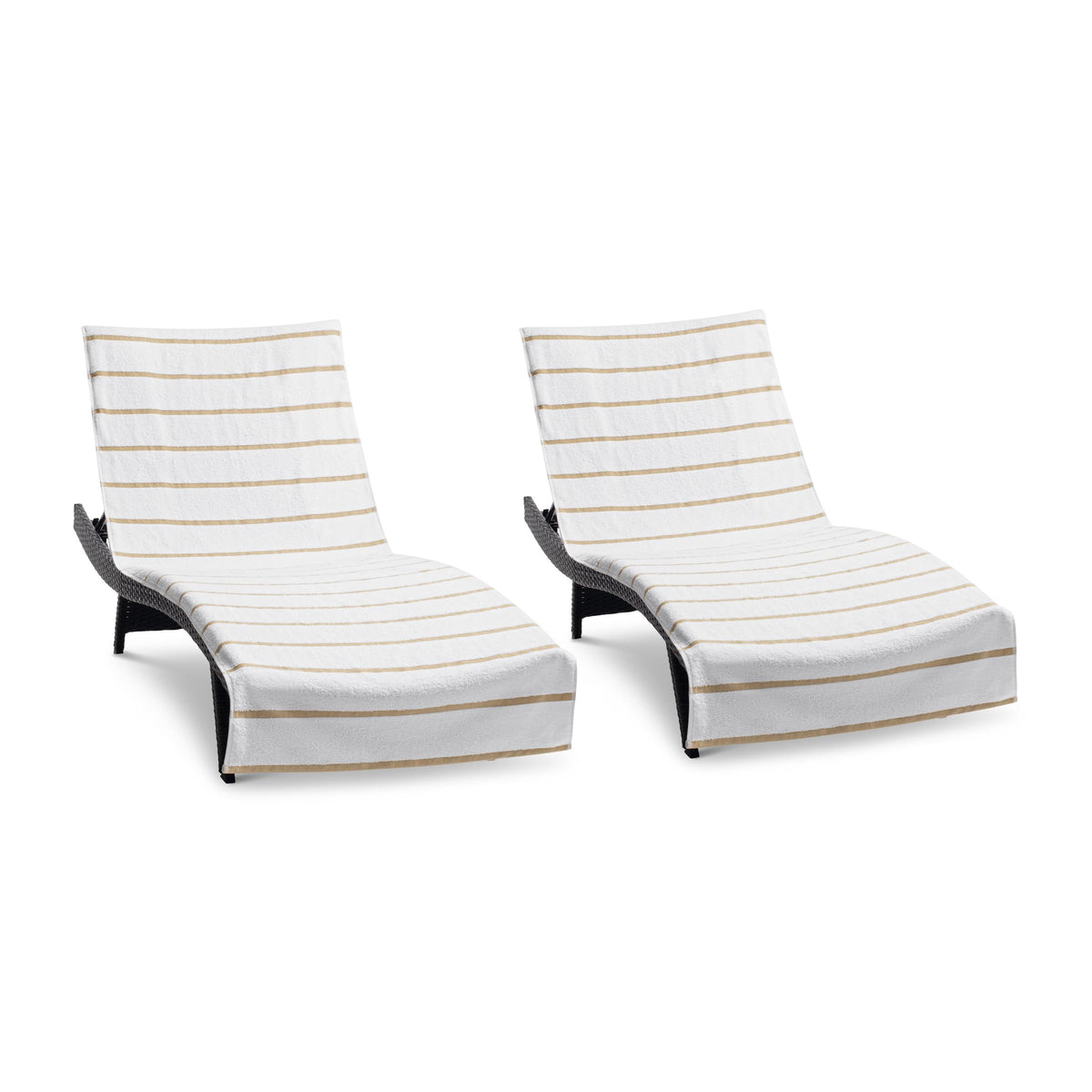 Arkwright Las Rayas chaise lounge cover with pocket showing 8-inch pocket for towels.