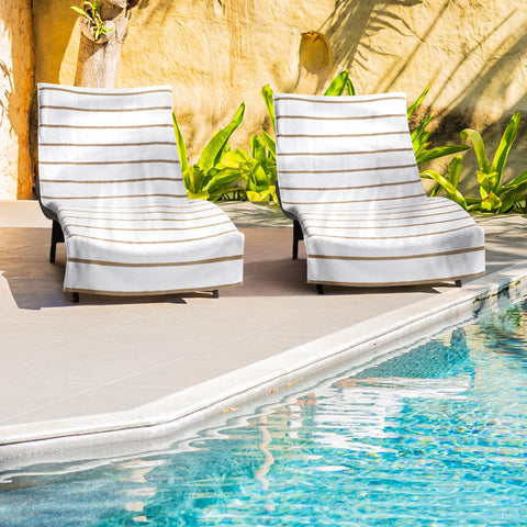 Arkwright Las Rayas striped lounge chair cover adds color to outdoor space.