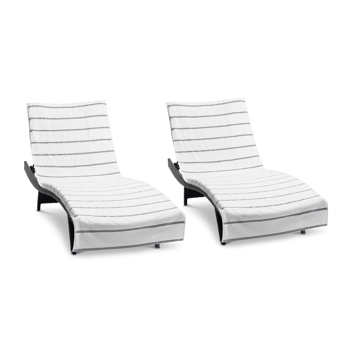 Arkwright Las Rayas striped chaise lounge cover with pocket on pool chair for secure towels.