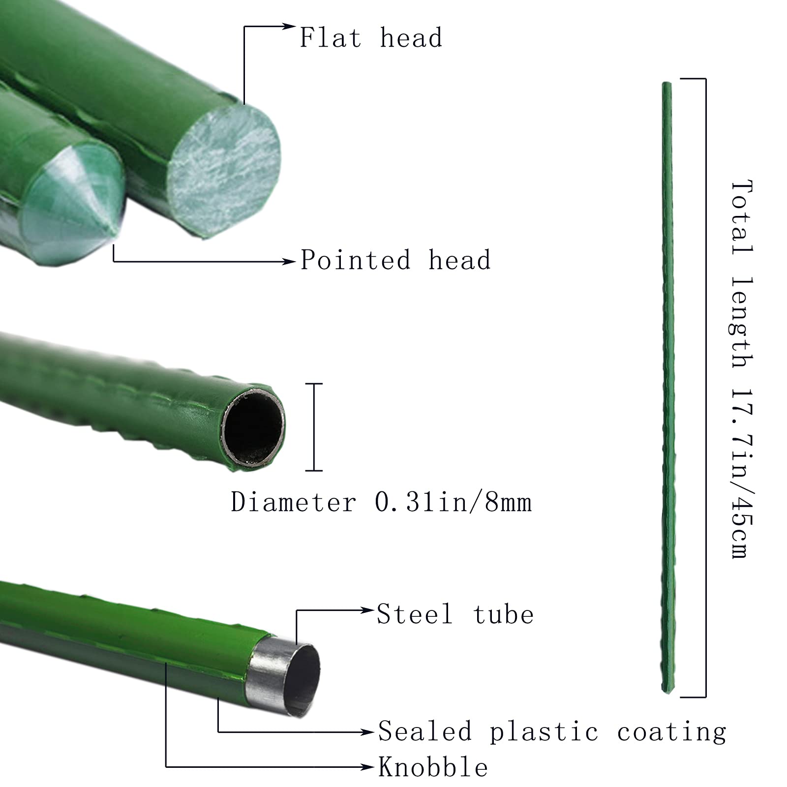 Arlai steel stake with plastic coating offers weatherproof support for plants.