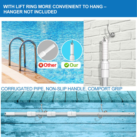 ARLBA four-section telescoping pool pole enables flexible cleaning reach.