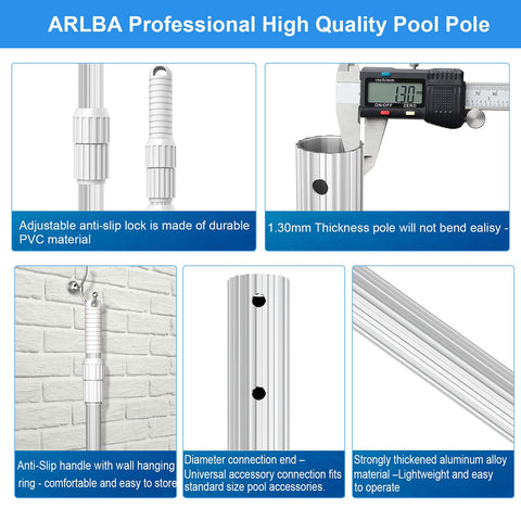 ARLBA 1.30mm thick aluminum construction resists bending for durable pool cleaning.
