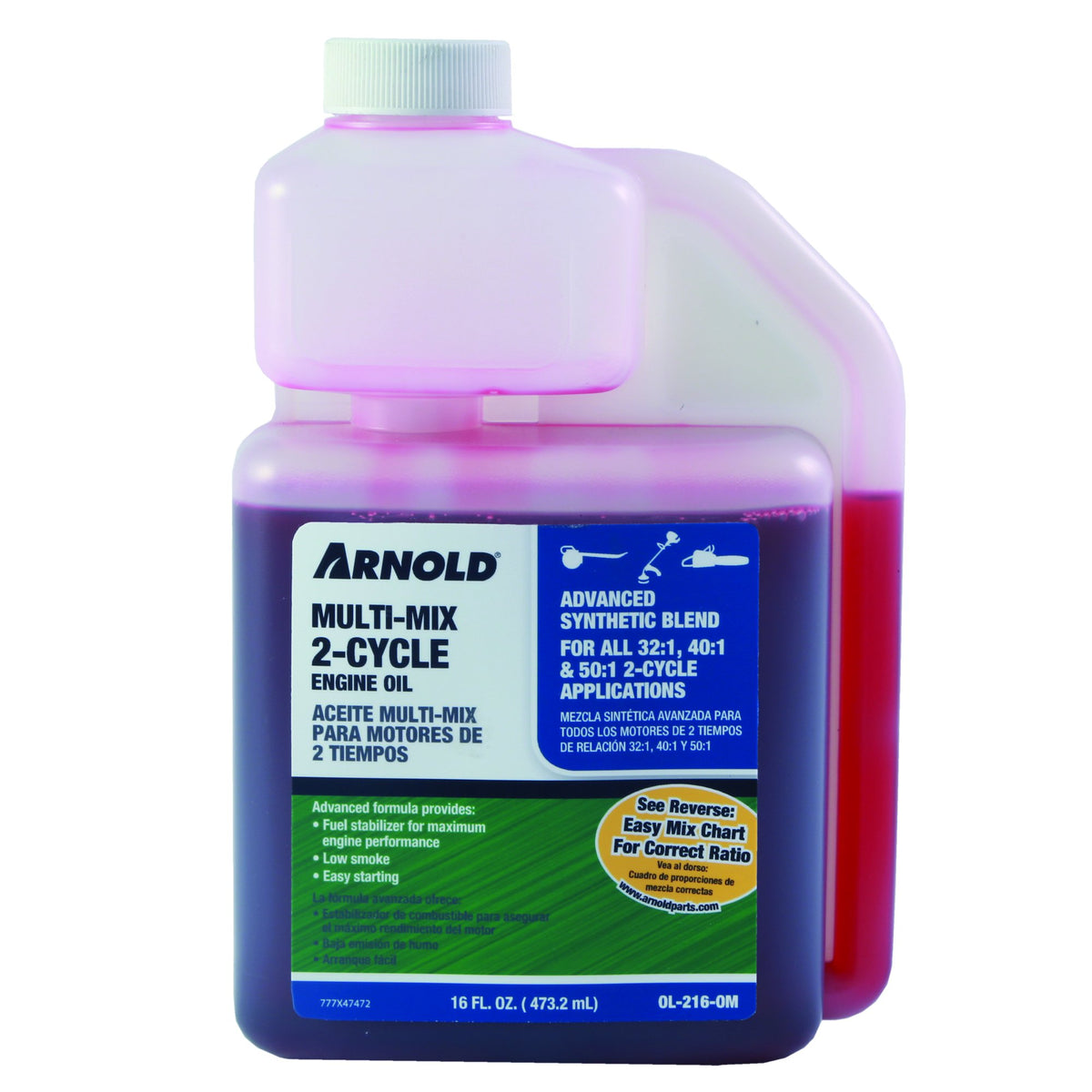 Arnold 2-Cycle Engine Oil bottle pour for easy fuel mix and reliable engine lubrication.