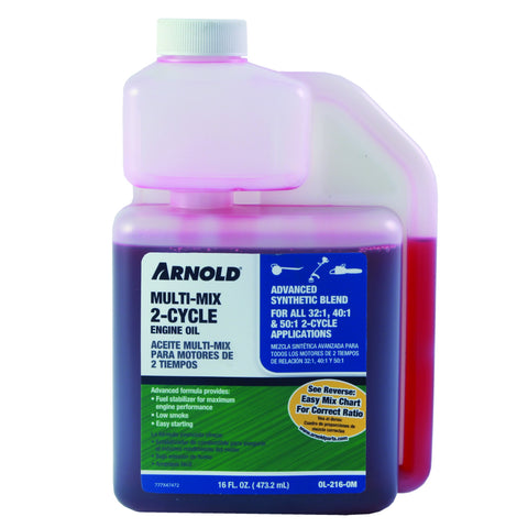 Arnold 2-Cycle Engine Oil bottle pour for easy fuel mix and reliable engine lubrication.