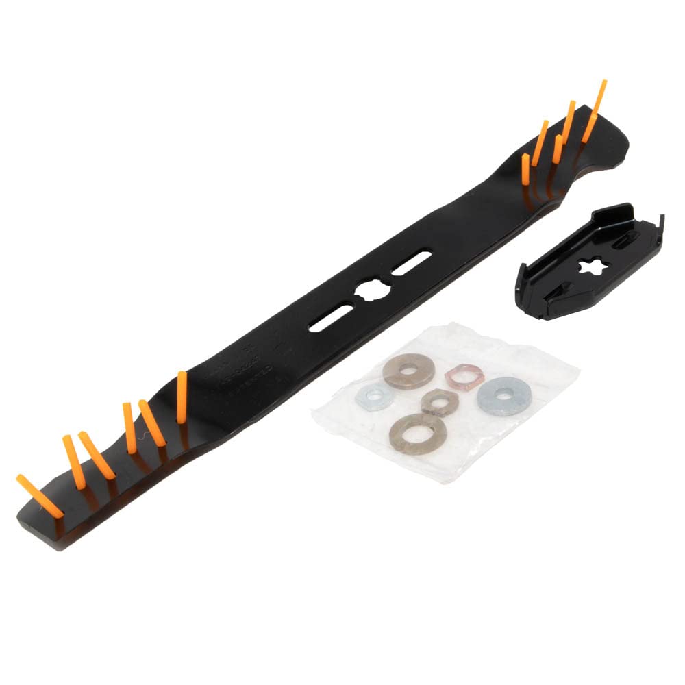 Arnold blade with universal center holes for compatible mowers