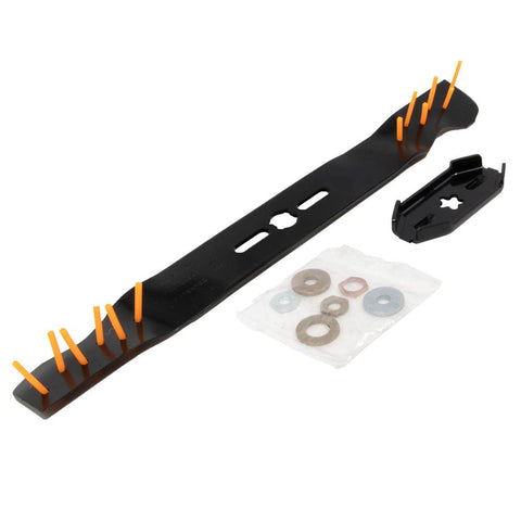 Arnold blade with universal center holes for compatible mowers