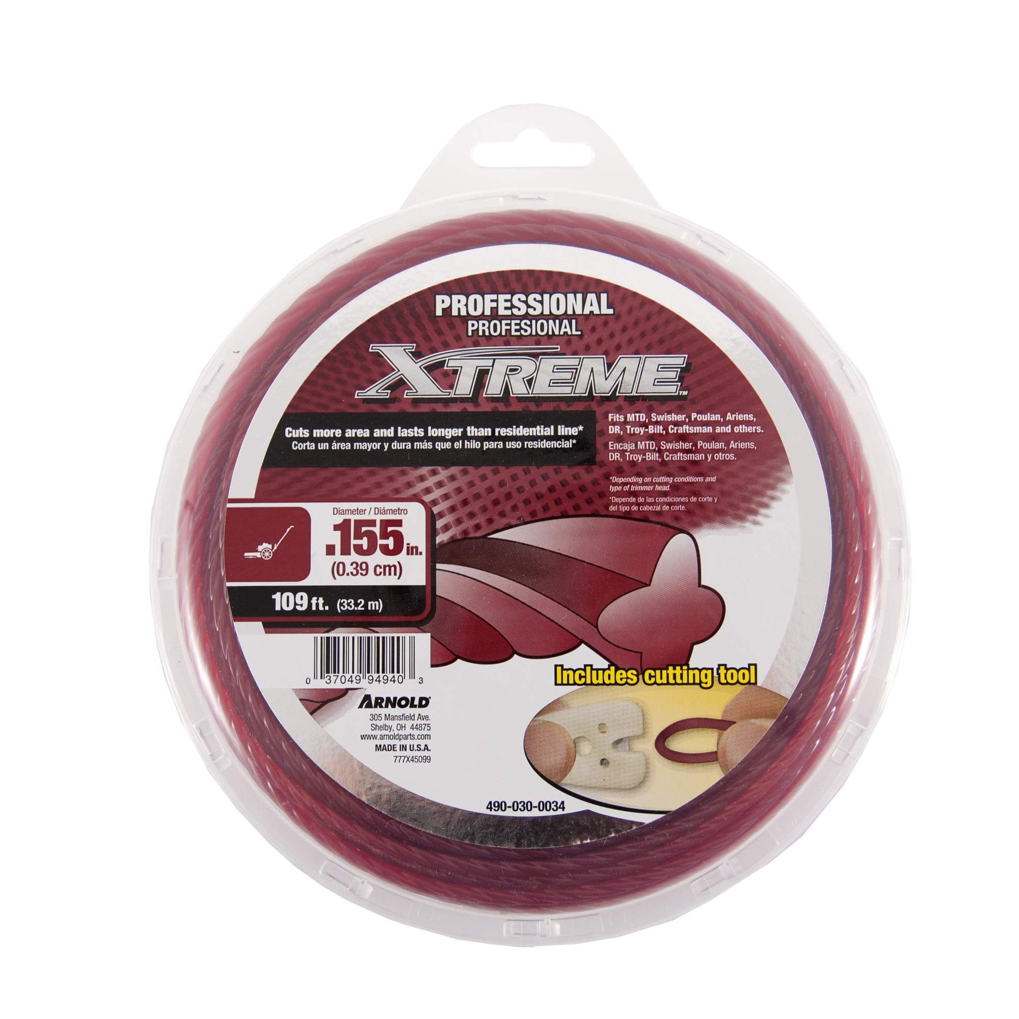 Arnold trimmer line serrated edge for efficient cutting and wider swath