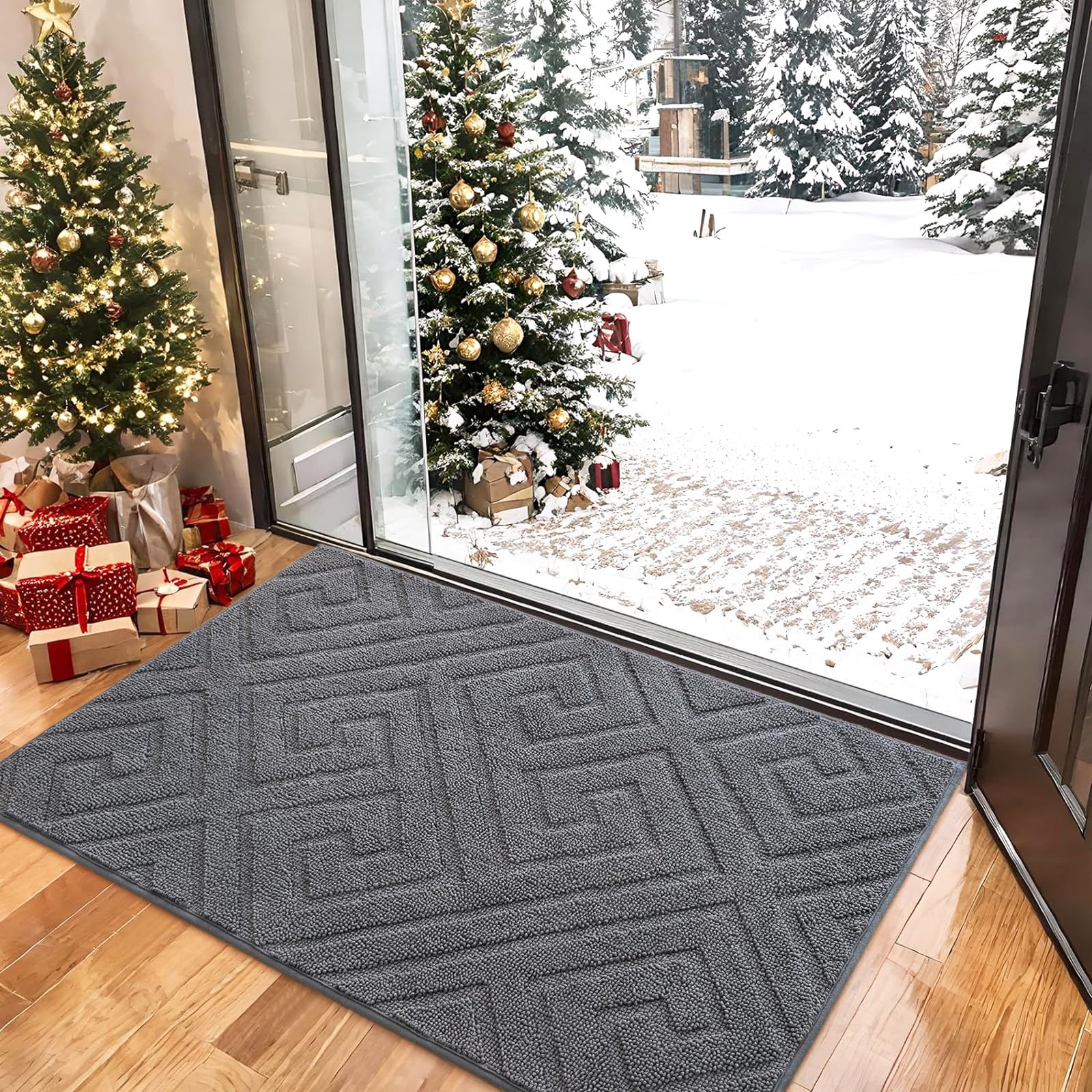 AROGAN door mat grey with non-slip rubber backing prevents slips.
