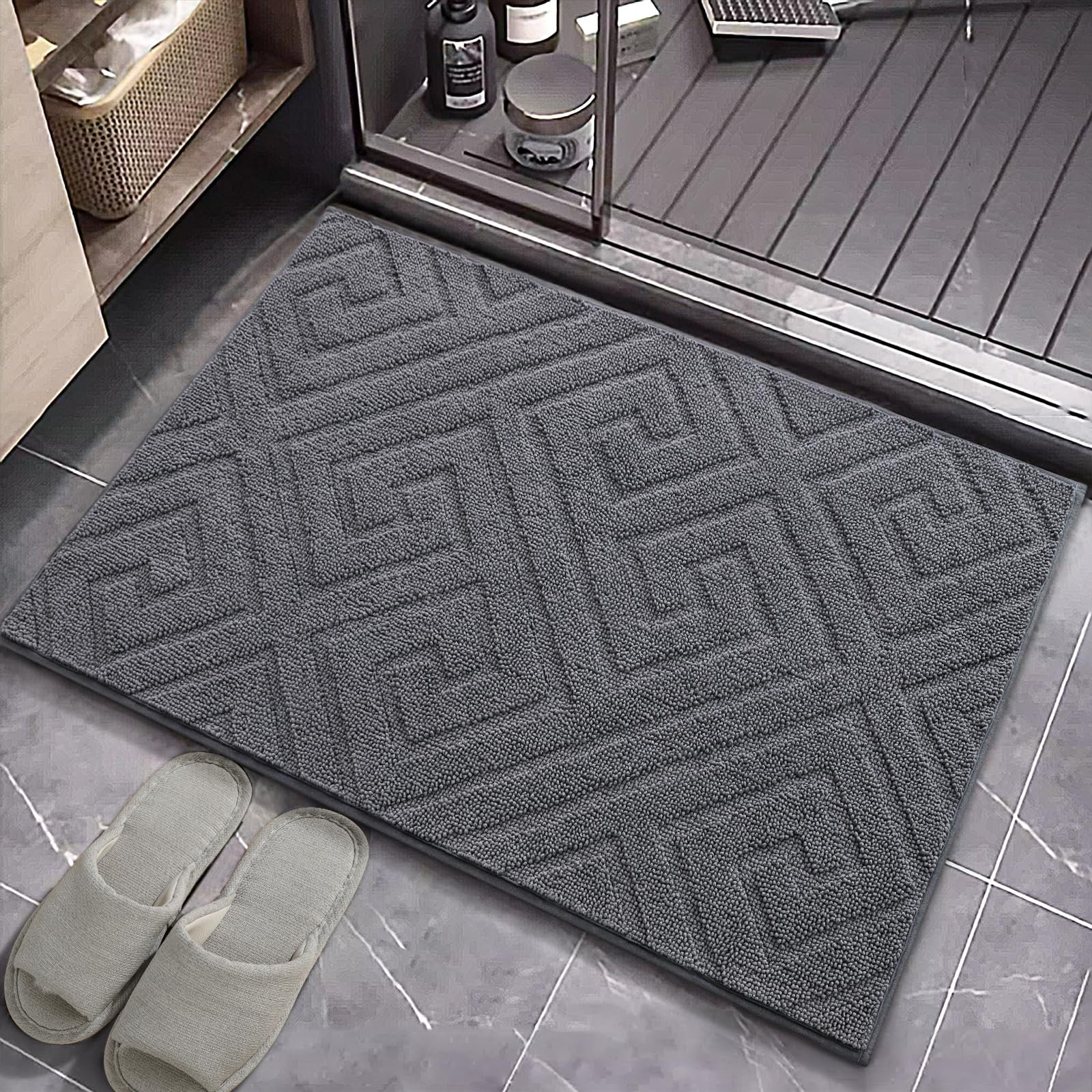 AROGAN 32x20 inch grey doormat fits front or back doors for everyday use.