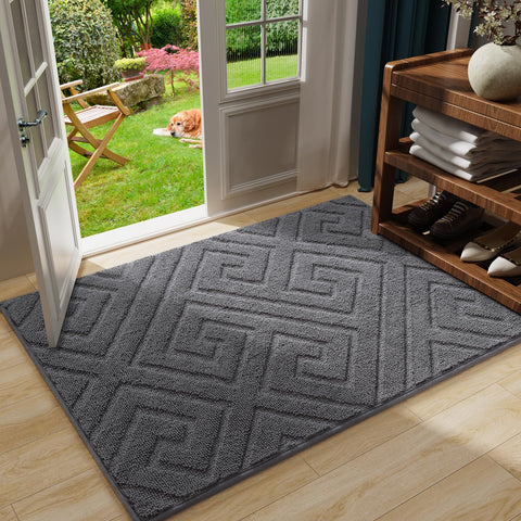 AROGAN washable indoor door mat grey with high-low texture that traps moisture.