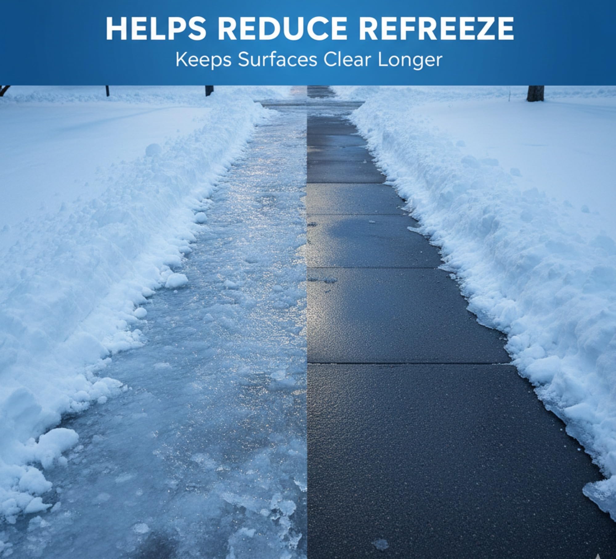 Aromasong Enhanced Magnesium Chloride Ice Melt on concrete-safe surfaces.