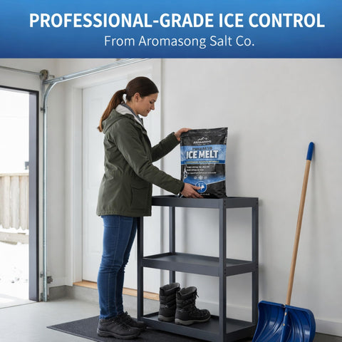 Aromasong Enhanced Magnesium Chloride Ice Melt helps prevent refreeze.