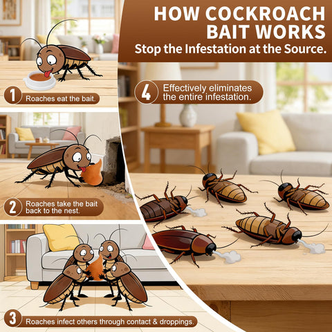 Aromovia cockroach gel bait adhesive pads—easy mounting behind cabinets for ongoing protection.