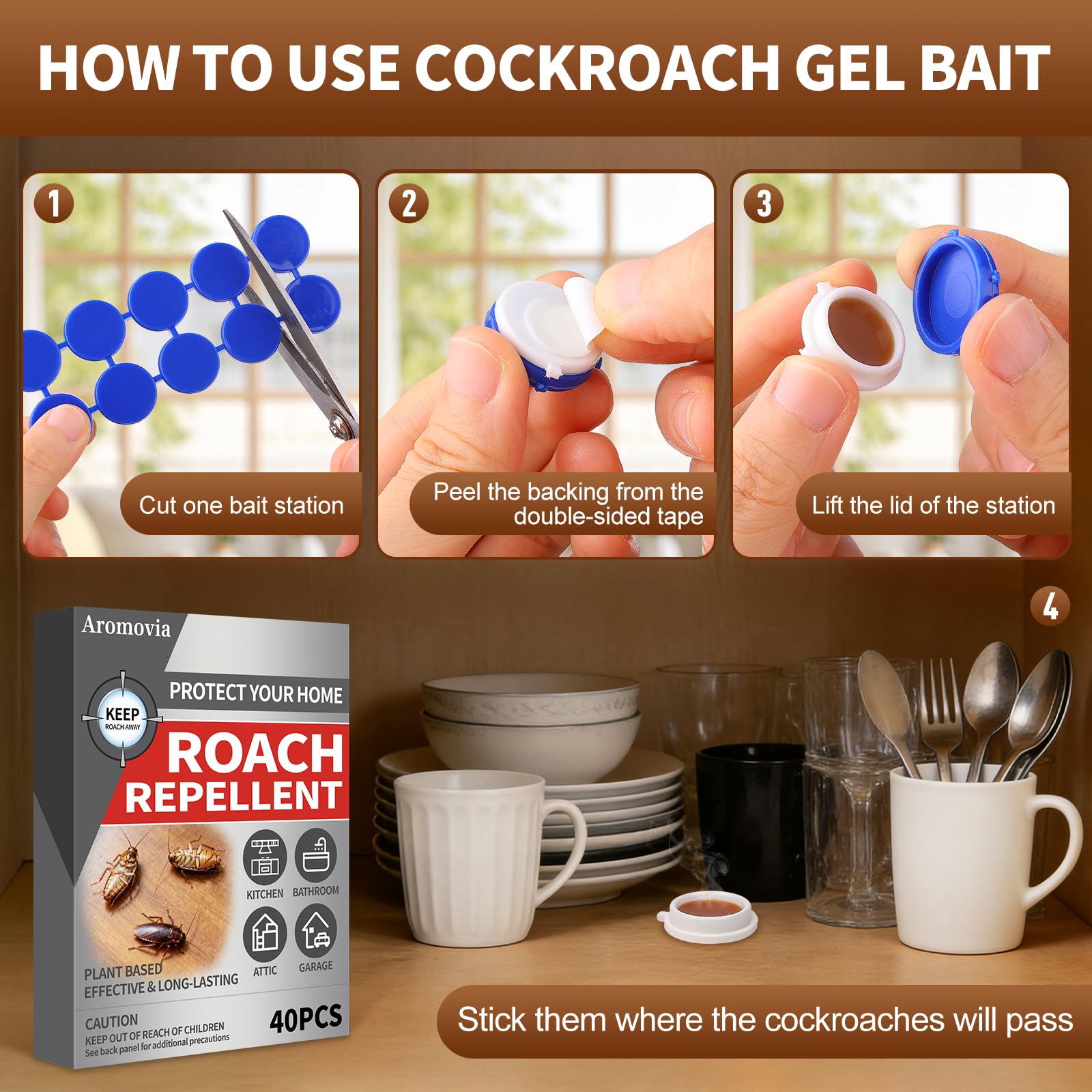 Aromovia gel bait bathroom-use—discreet, indoor-friendly pest management near sinks.