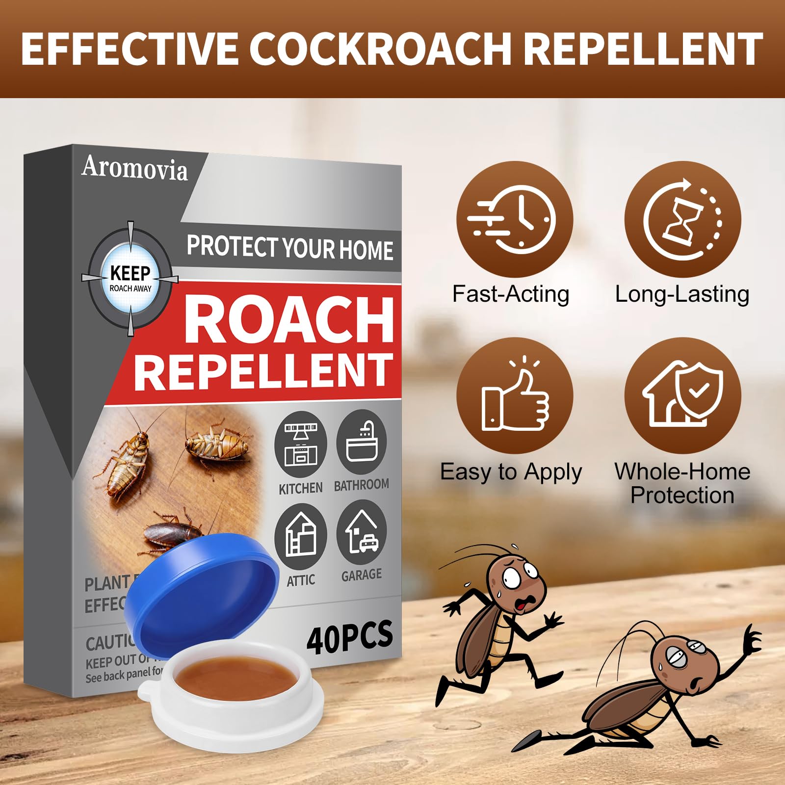 Aromovia gel bait kitchen-use—reduces activity around appliances with long-lasting support.