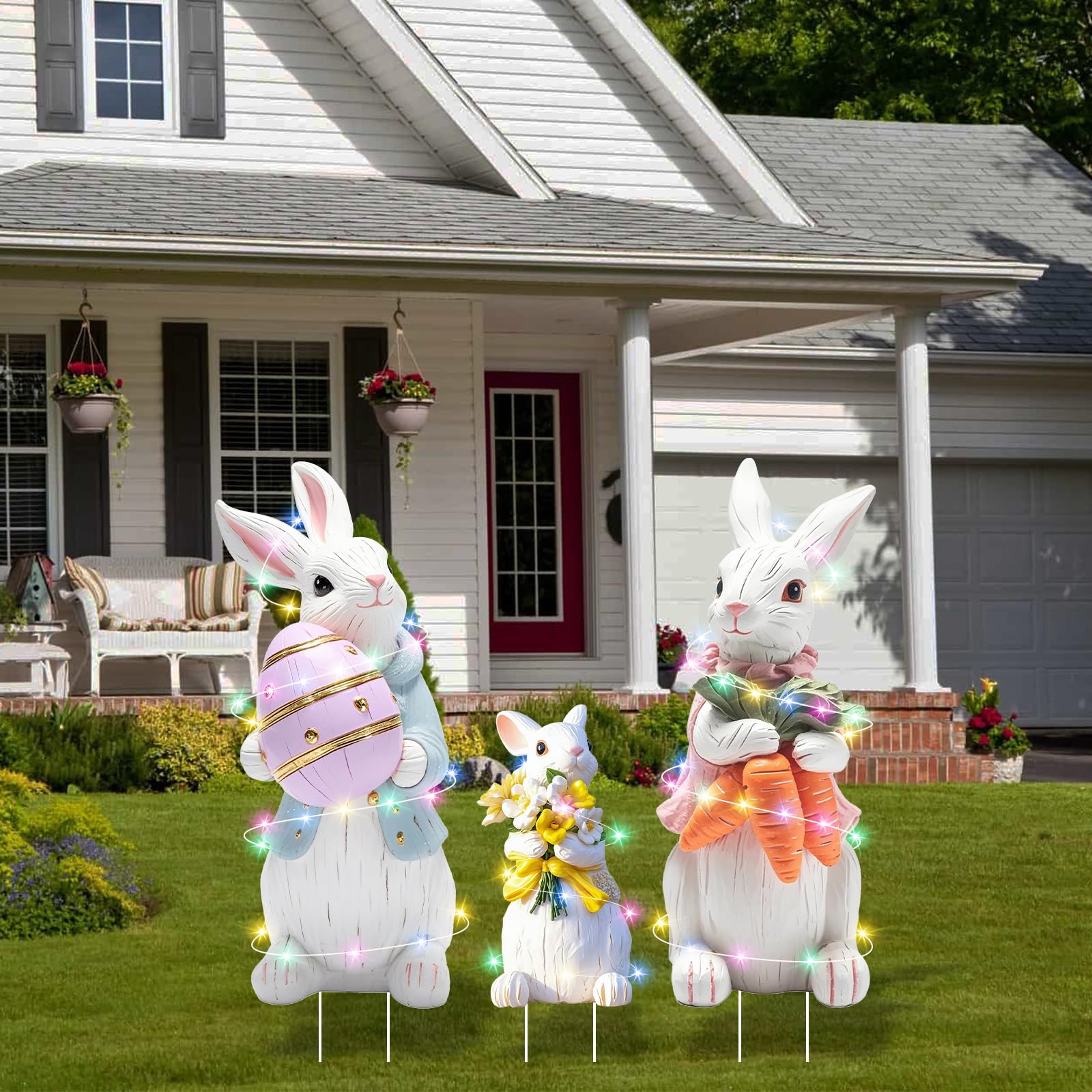 Arosche bunny yard signs showcase vivid print and bold colors for curb appeal.