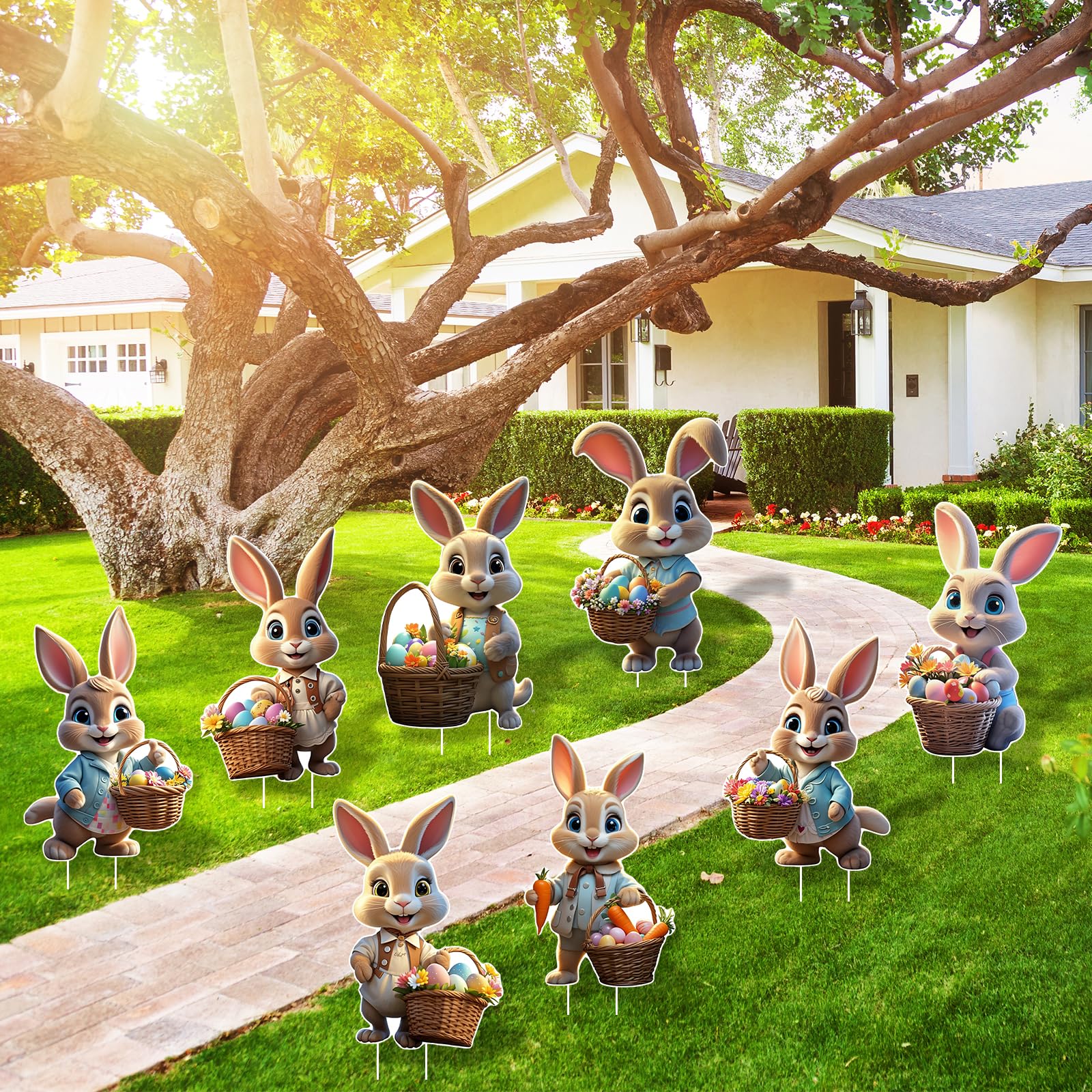 Vivid Easter egg design on Arosche yard signs brightens the yard.