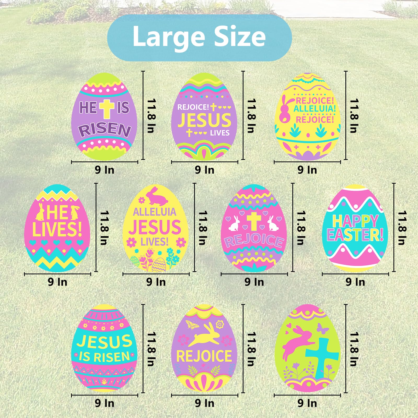Arosche durable plastic yard signs for weather-resistant Easter decoration.