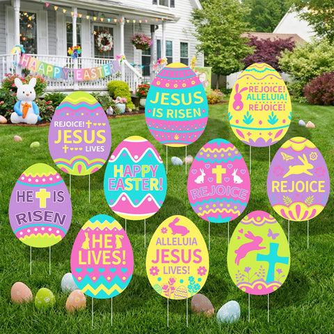 Arosche Easter yard sign set with stakes for durable outdoor display.