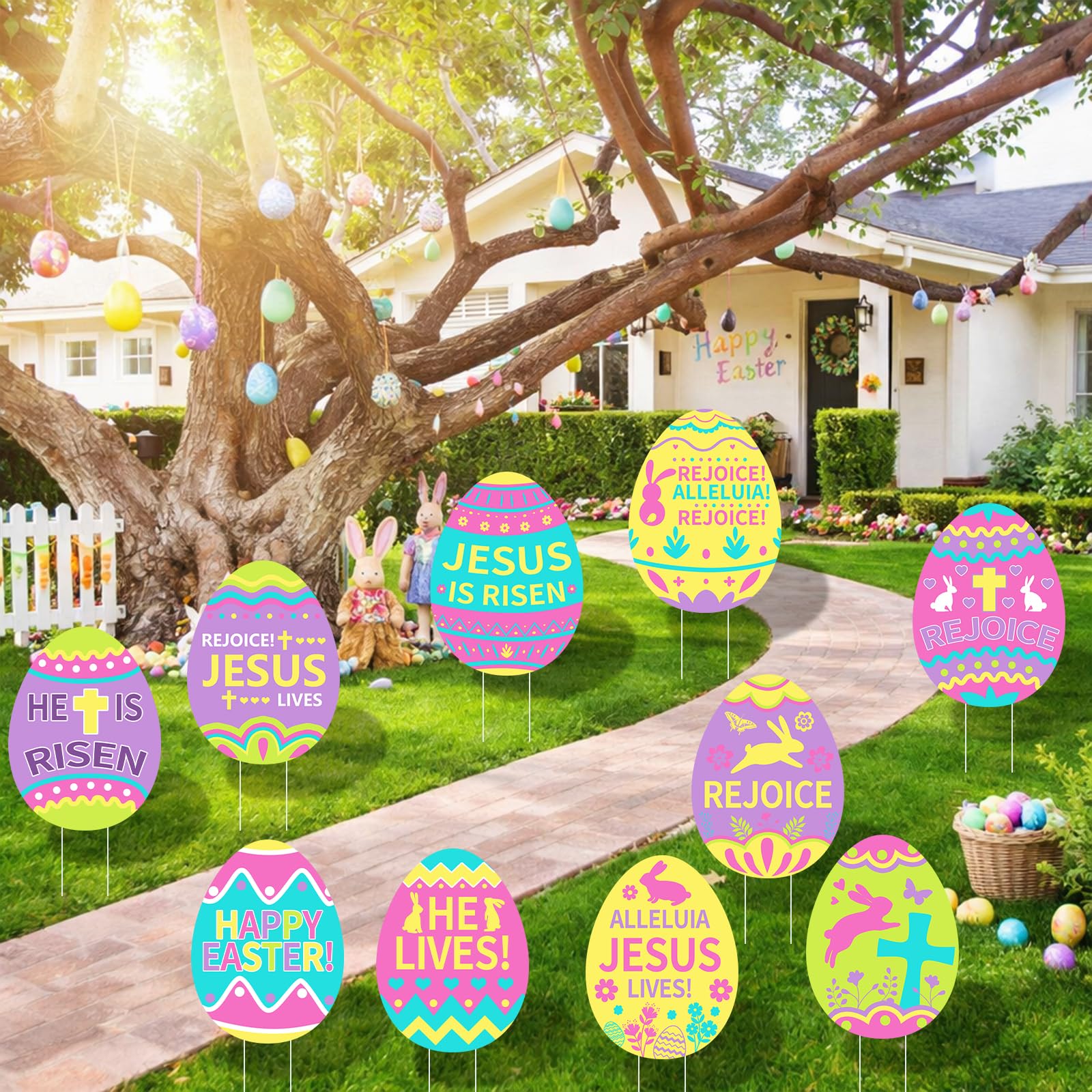 Arosche welcome-themed yard signs for inviting outdoor Easter decor.