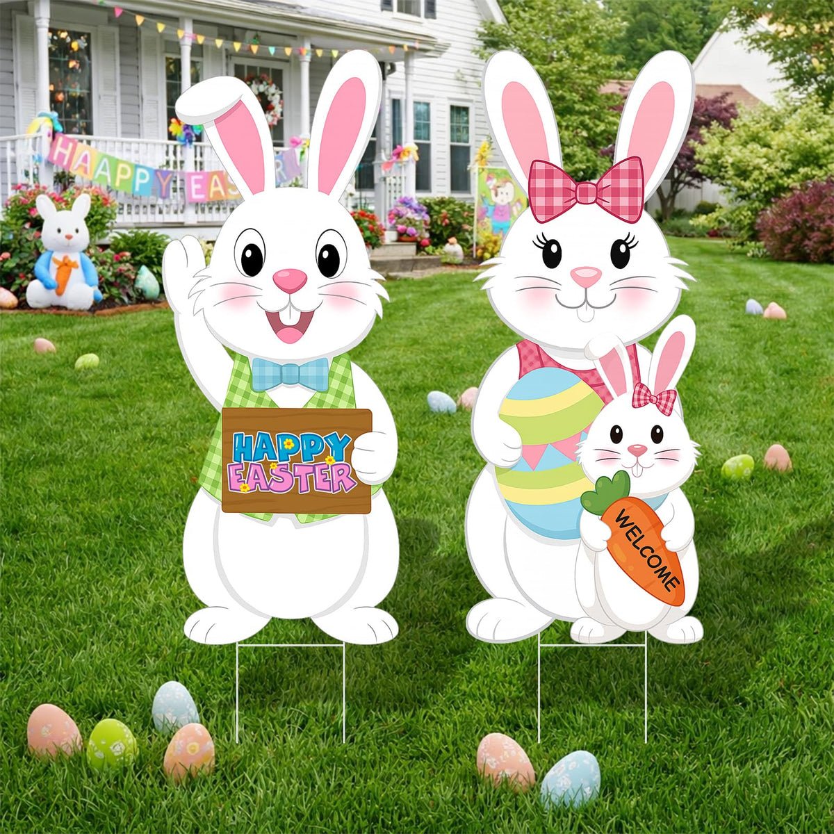 Arosche large Easter yard sign bunny design for welcoming outdoor guests.