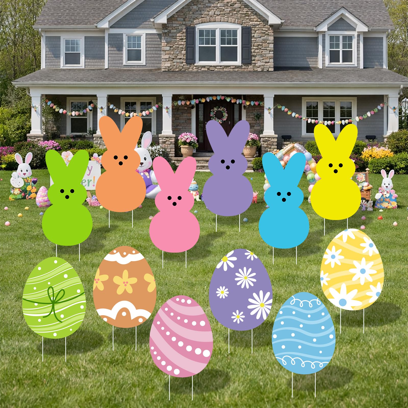 Arosche outdoor Easter decor sign set enhances party ambiance and welcome.