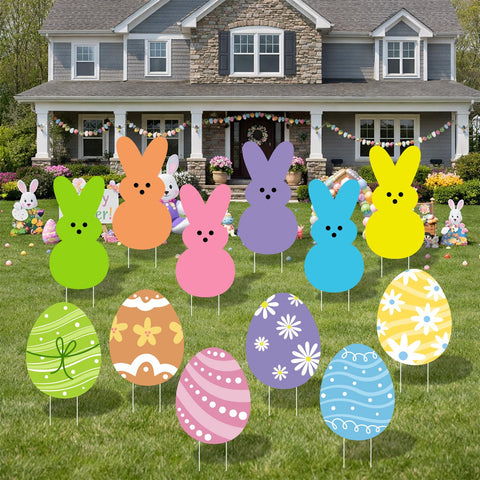 Arosche outdoor Easter decor sign set enhances party ambiance and welcome.