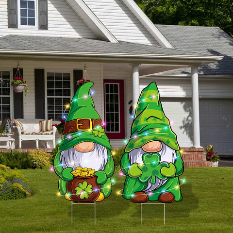 Arosche St Patrick's Day party decor gnome for lawn.