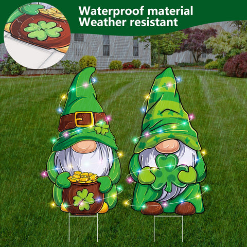 Arosche welcome gnome yard sign St Patrick's Day bright entry.