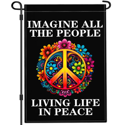 Aroxtms Imagine peace flag 12x18 front view promotes harmony outdoors.