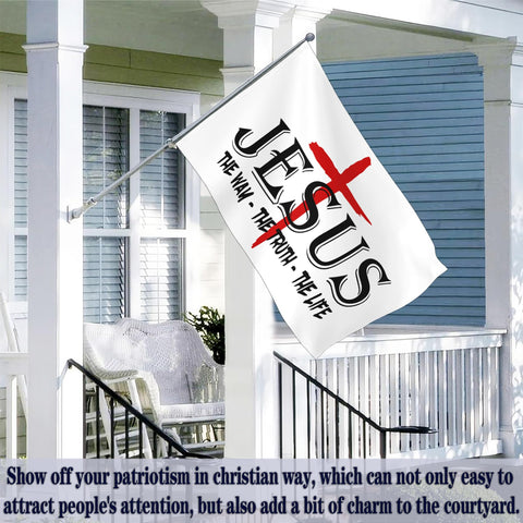 Aroxtms Jesus flag back view reveals the reversed side, for two-sided viewing in one direction