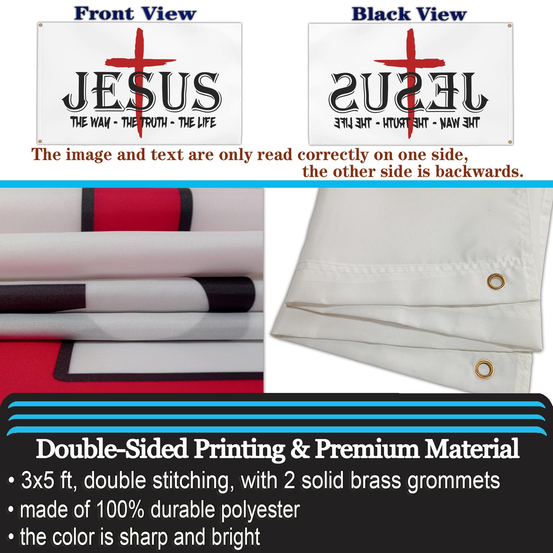 Aroxtms Jesus flag double-sided print with one readable side for outdoor viewing