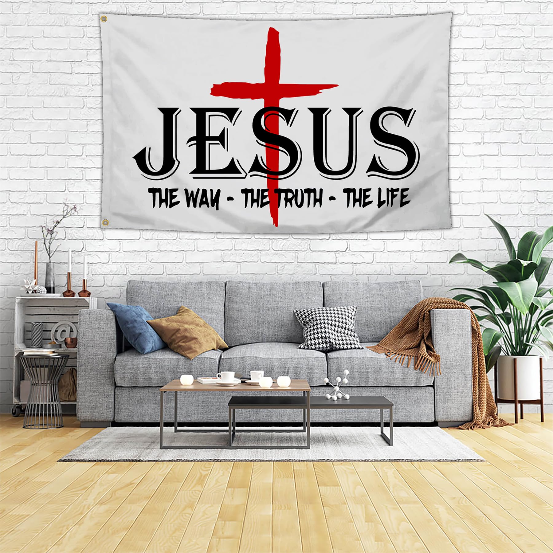 Aroxtms Jesus flag displayed in outdoor yard, ideal for porch or garden