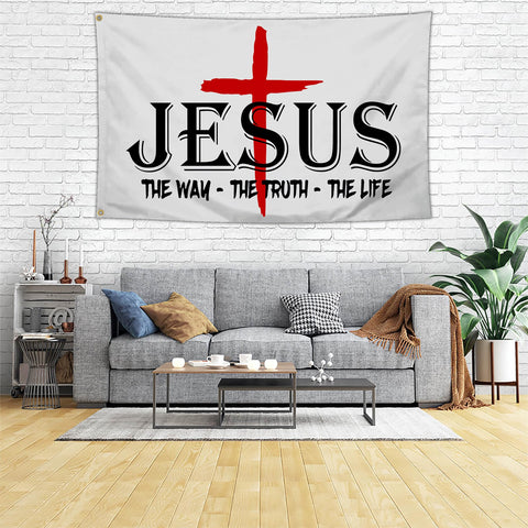 Aroxtms Jesus flag displayed in outdoor yard, ideal for porch or garden