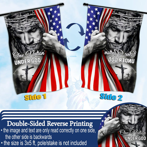 Aroxtms patriotic Christian flag yard display, front-facing readable print.