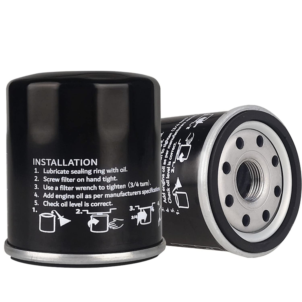Arpisziv oil filter for Husqvarna mower, front view, helps protect engine by filtering contaminants.
