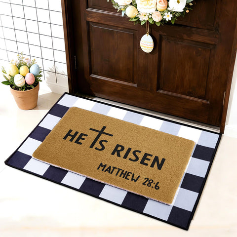 ARQRHTLY He Is Risen doormat with durable coir for a welcoming foyer