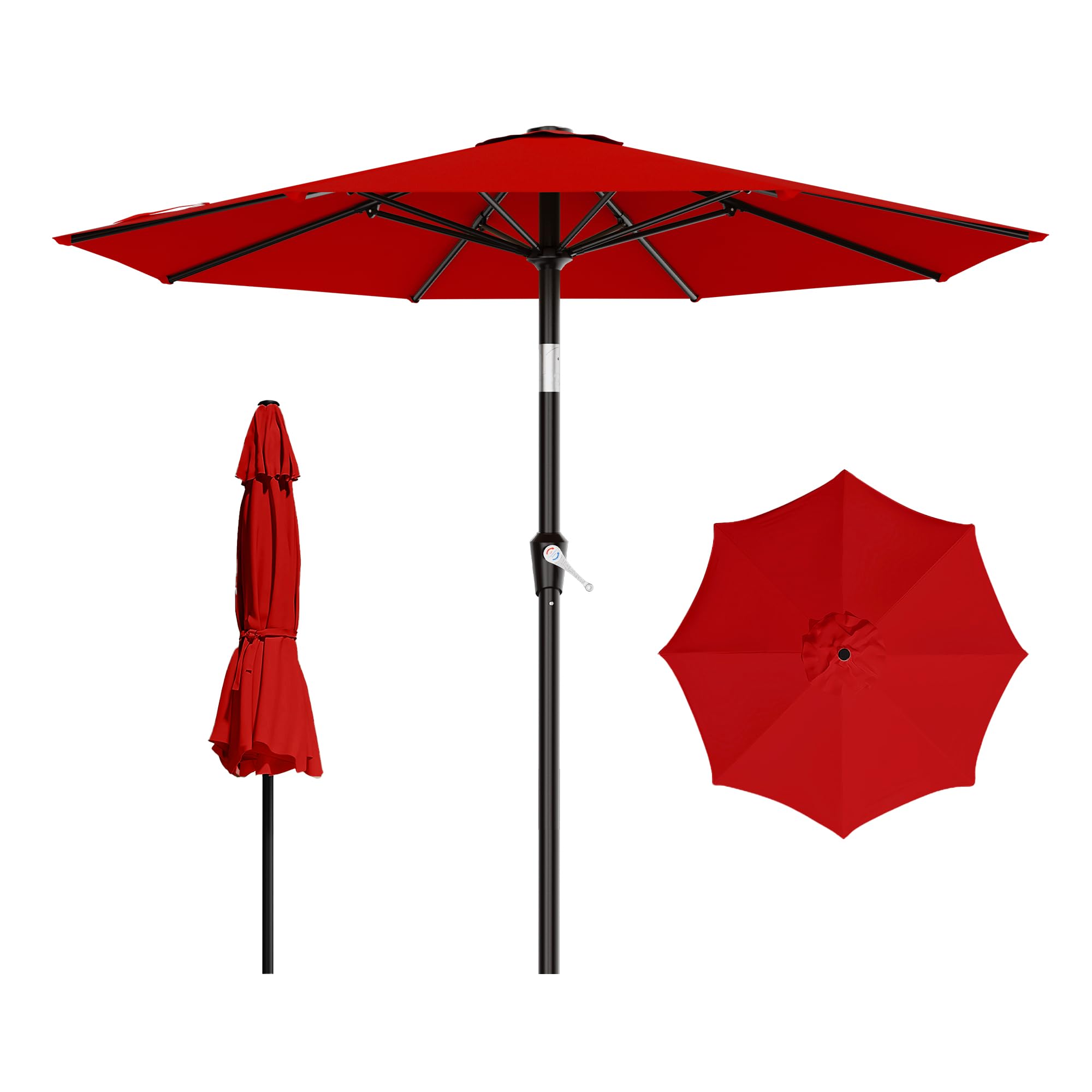 AreShark 9ft red patio umbrella, top view showing broad shade.