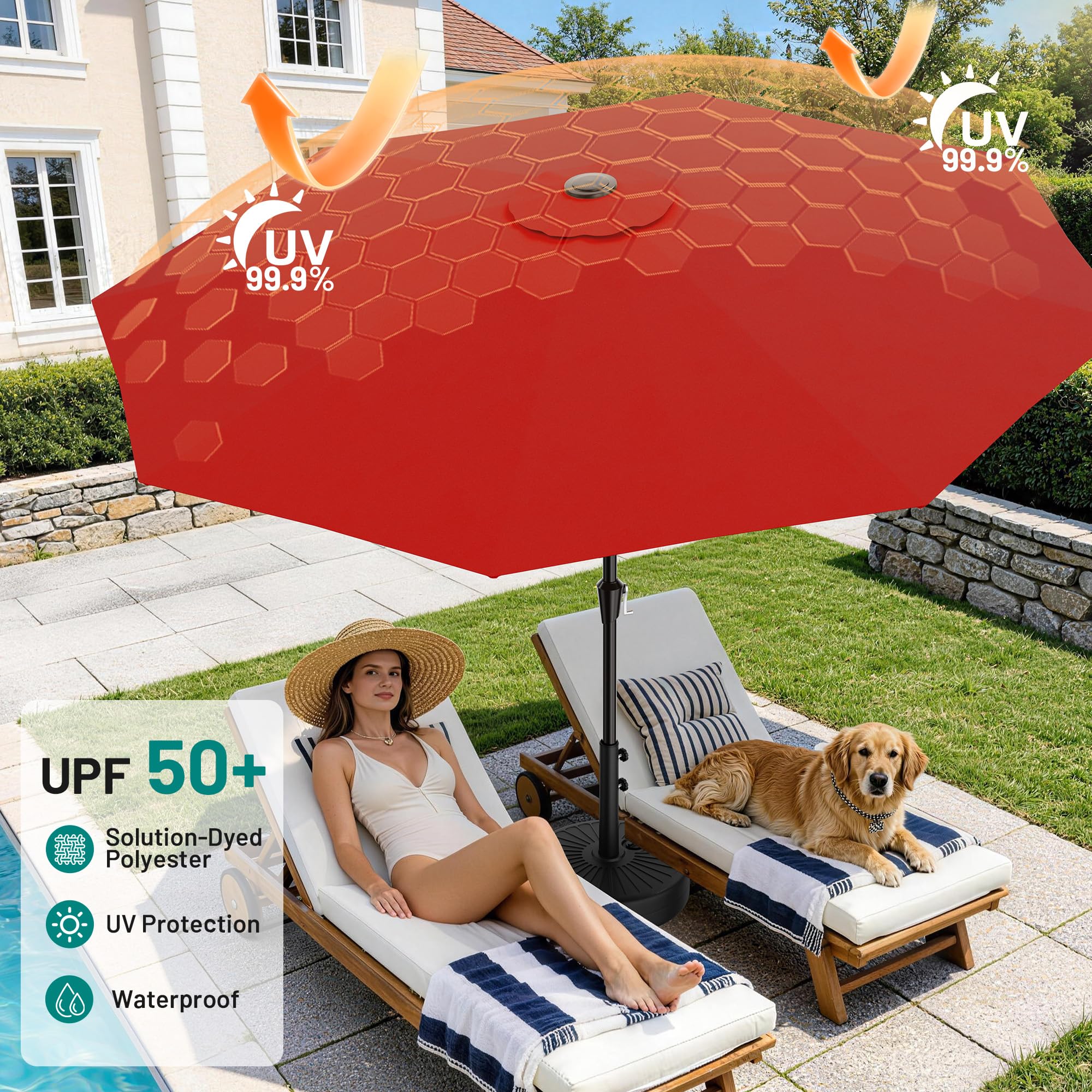 Powder-coated iron pole keeps AreShark umbrella stable outdoors.