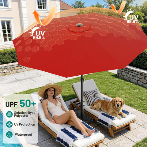 Powder-coated iron pole keeps AreShark umbrella stable outdoors.