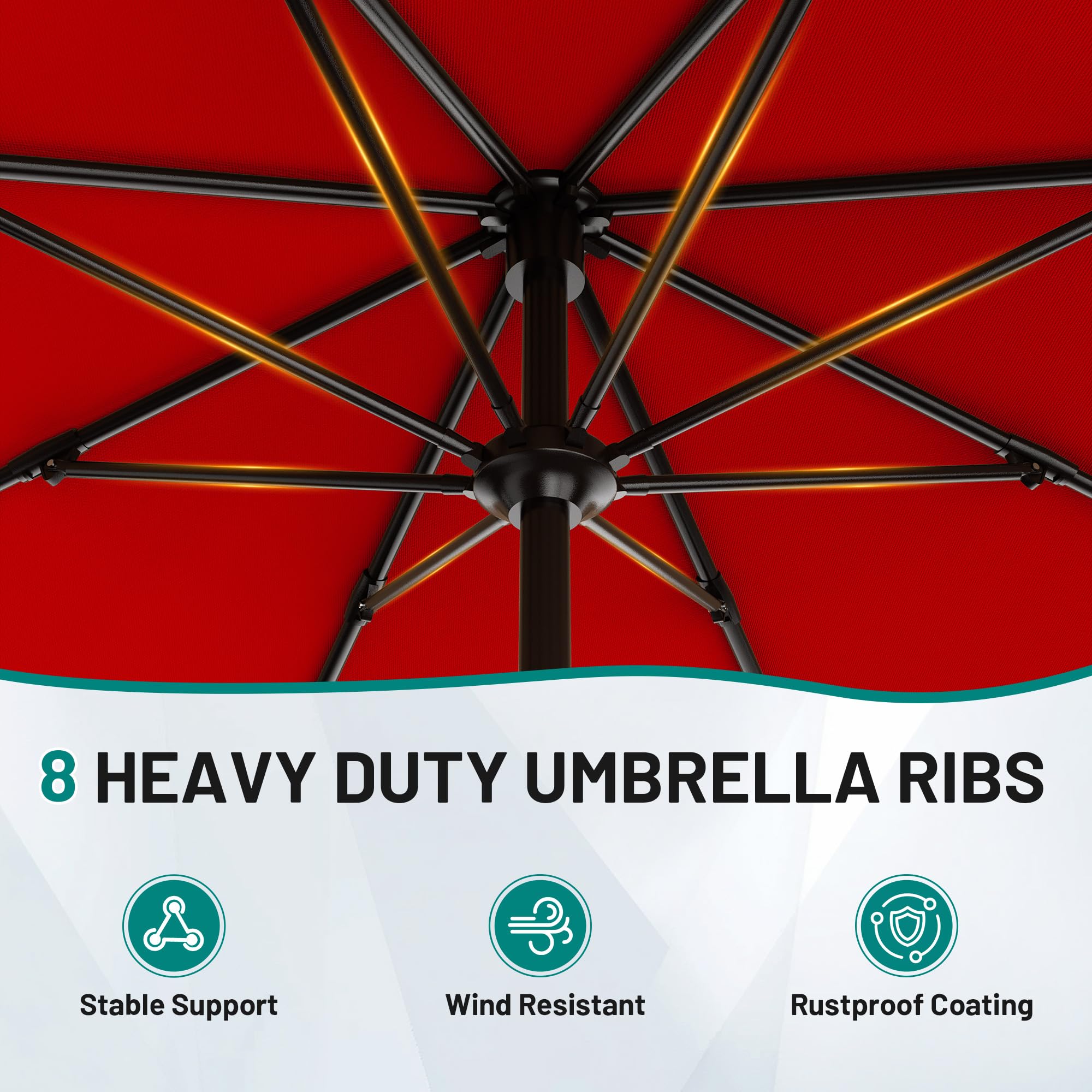 AreShark umbrella with 8 ribs provides sturdy support.